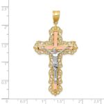 14K Tri-color Diamond-cut Filigree Crucifix Pendant - Image 3