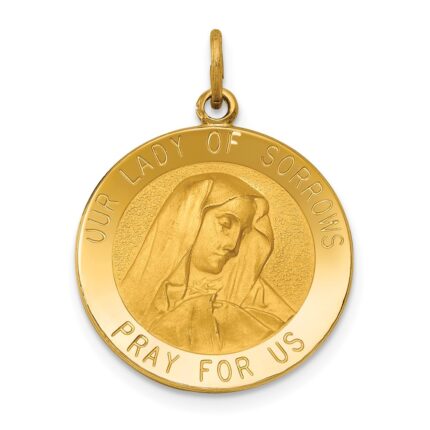 14k Polished and Satin Solid Our Lady of Sorrows Medal Round Pendant