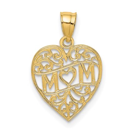 14K MOM in Heart Charm