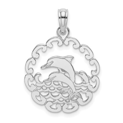 14K White Gold Cut-out Jumping Dolphins Pendant