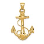 14K Large 2-D Anchor with Rope Pendant