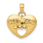 14K BEST FRIEND on Heart with Cut-Out Paw Print Pendant