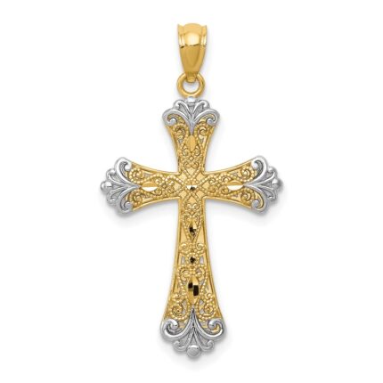 14K with White Rhodium Reversible with GOD LOVE Cross Pendant