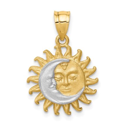 14K and White Rhodium Brushed Sun and Moon Pendant