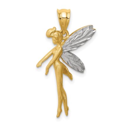 14k and White Rhodium Diamond-cut Fairy Pendant