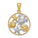 14K and White Rhodium Polished Sealife Pendant