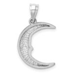14k White Gold Satin Diamond-cut Moon Pendant - Image 3