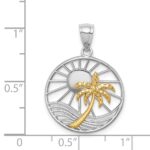 14K Two-tone Sun and Palm Tree in Circle Pendant - Image 4