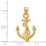 14K Brushed Diamond-cut Anchor with Rope Pendant - Image 4