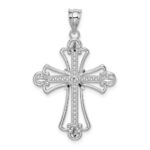 14K White Gold Polished Diamond-cut Textured Cross Pendant
