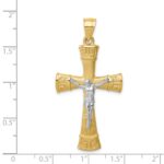 14K Two-tone Brushed and Polished Greek Key Crucifix Pendant - Image 3
