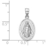 14K White Gold Polished Solid Miraculous Medal Oval Pendant - Image 4