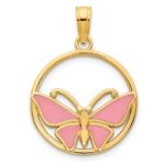 14k Pink Epoxy Butterfly Pendant