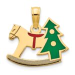 14k Polished Epoxy Rocking Horse with Christmas Tree Pendant