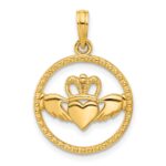 14k Polished Circle Claddagh Pendant
