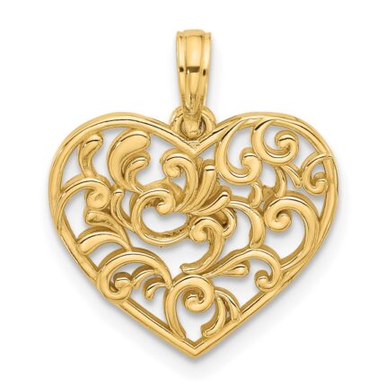 14K Polished Fancy Swirl Filigree Heart Charm