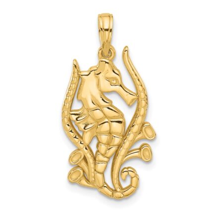 14K Polished Fancy Seahorse in Kelp Charm