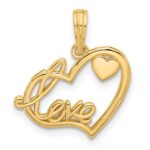 14K Polished Fancy LOVE Script and Hearts Charm