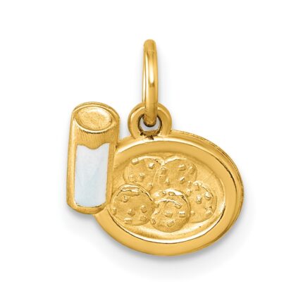 14K Polished White Enameled Milk and Cookies Pendant