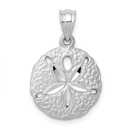 14k White Gold Brushed Diamond-cut Sand Dollar Pendant