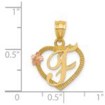 14k Two-Tone Heart Letter F  Initial Pendant - Image 4