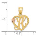 14k Two-Tone Heart Letter H  Initial Pendant - Image 4