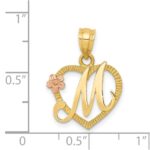 14k Two-Tone Heart Letter M  Initial Pendant - Image 4