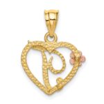 14k Two-Tone Heart Letter T  Initial Pendant - Image 3