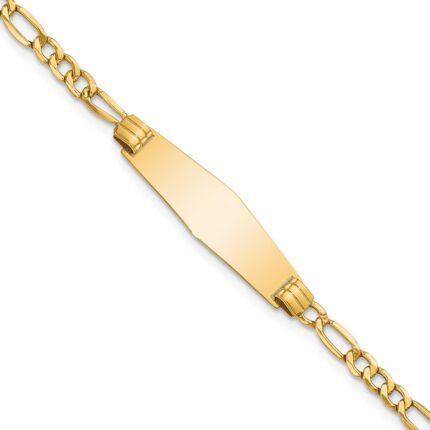 14k Polished Semi-Solid Chain/Solid Plate Figaro Link Soft Diamond Shape 25.5x7.5mm Plate 7 inch ID Bracelet