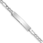 14K White Gold Polished Semi-Solid Chain/Solid Plate Figaro Link 33.5x6.5mm Plate 7 inch ID Bracelet