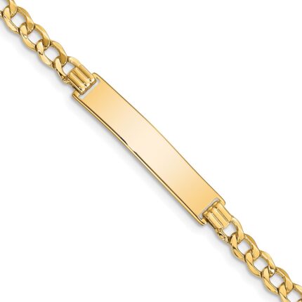 14k Polished Semi-Solid Chain/Solid Plate Curb Link 33x6.75mm Plate 7 inch ID Bracelet