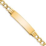 14k Polished Semi-Solid Chain/Solid Plate 5.9mm Curb Link 37.5x9mm Plate 8 inch ID Bracelet