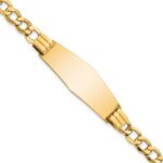 14k Polished Semi-Solid Chain/Solid Plate Curb Link Soft Diamond Shape 39x14mm Plate 7 inch ID Bracelet