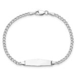 14k White Gold Polished Semi-Solid Chain/Solid Plate Cuban Link Soft Diamond Shape 20x5.5mm Plate 7 inch ID Bracelet - Image 4