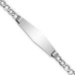 14k White Gold Polished Semi-Solid Chain/Solid Plate Cuban Link Soft Diamond Shape 34x10mm Plate 8 inch ID Bracelet