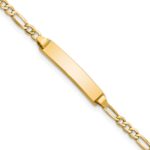 14k Polished Semi-Solid Chain/Solid Plate Figaro Link 23x4.5mm Plate 6 inch Baby/Child ID Bracelet