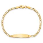 14k Polished Semi-Solid Chain/Solid Plate Figaro Link Soft Diamond Shape 19.5x5.5mm Plate 7 inch ID Bracelet - Image 4