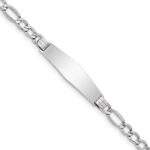 14K White Gold Polished Semi-Solid Chain/Solid Plate Figaro Link Soft Diamond Shape 34x10mm Plate 8 inch ID Bracelet