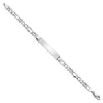14K White Gold Polished Semi-Solid Chain/Solid Plate Figaro Link 35x7mm Plate 8 inch ID Bracelet - Image 2