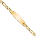 14k Polished Semi-Solid Chain/Solid Plate Figaro Link Soft Diamond Shape 39x14mm Plate 8 inch ID Bracelet