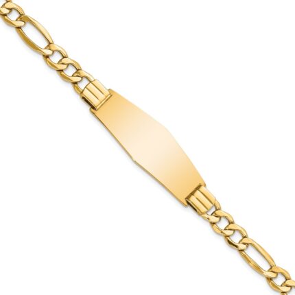 14k Polished Semi-Solid Chain/Solid Plate Figaro Link Soft Diamond Shape 39x14mm Plate 8 inch ID Bracelet