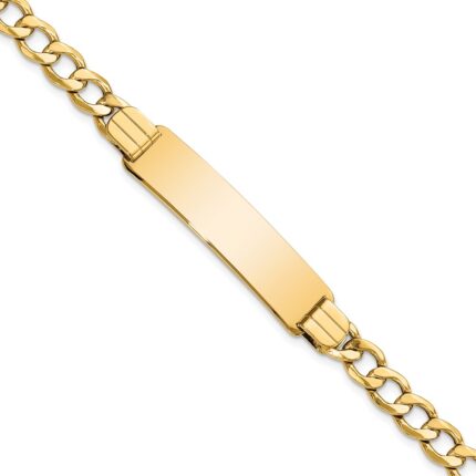 14k Polished Semi-Solid Chain/Solid Plate Curb Link 37.5x10mm Plate 7 inch ID Bracelet
