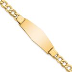 14k Polished Semi-Solid Chain/Solid Plate Curb Link Soft Diamond Shape 39x14mm Plate 7 inch ID Bracelet