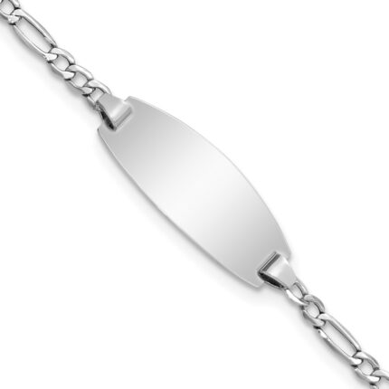 14k White Gold Polished Semi-Solid Chain/Solid Plate Figaro Link Oval 18.5x8.5mm Plate 5.5 inch Baby/Child ID Bracelet