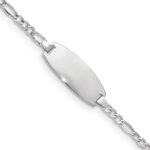 14k White Gold Polished Semi-Solid Chain/Solid Plate Figaro Link Oval 18.5x8.5mm Plate 7 inch ID Bracelet