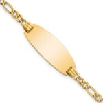 14k Polished Semi-Solid Chain/Solid Plate Figaro Link Oval 25x11.2mm Plate 7 inch ID Bracelet