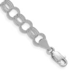 14k White Gold 6mm Solid Textured Triple Link Charm Bracelet