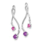 14k White Gold Diamond/Amethyst/Pink Tourmaline Dangle Earring Jackets - Image 2