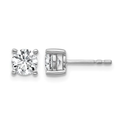 14k White Gold 1 carat Lab Grown Diamond VS+ F+ Round Complete Four Prong Heavyweight Stud Earrings