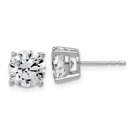 14k White Gold 4 carat Lab Grown Diamond VS+ F+ Round Complete Four Prong Lightweight Stud Earrings